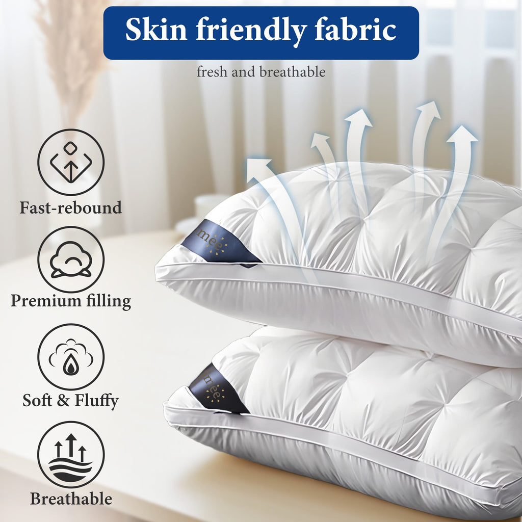 Ergonomic Memory Foam 2-Pack Luxurious Hotel-Quality ,Resistant to Flattening, All-Season,White - Hotel Quality Plush Sleeping Pillows Detail