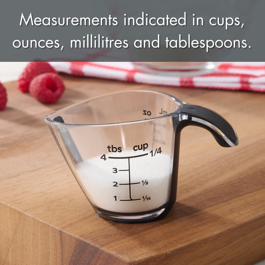 Ergonomic Manual 1/4C Plastic Mini Measuring Cup, Black/Transparent - Innovative Kitchen Helper for Modern Cooking Detail
