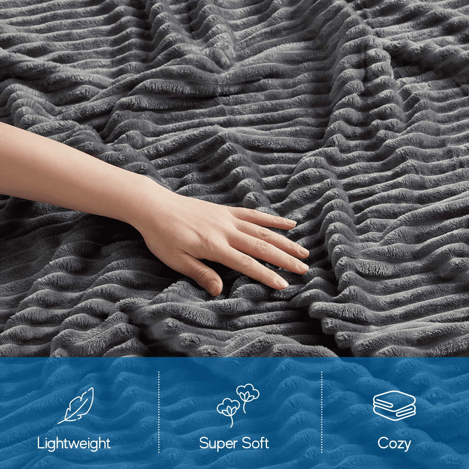 Reversible Sherpa Cut Plush Fleece Blanket, Soft Lightweight Fuzzy Luxury Throw Size Bed Blankets for Bed, Throw, Gray - Lightweight Plush Warm Blanket for All Seasons Detail