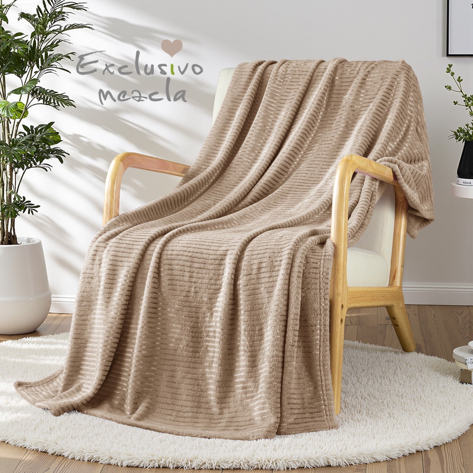 Cozy Fleece Soft Throw Blanket, 50"x60", Camel - Luxury Knitted Decorative Throw Blanket with Fringes Detail