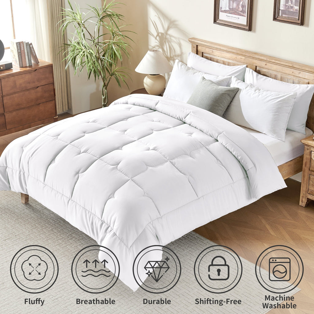 Luxurious Quilted 3-Piece Queen Comforter Set - All-Season Down Alternative Bedding Bundle with 2 Pillow Shams, Premium Soft Bedding Se... - Cloud-Like Soft Lightweight Bed Comforter Detail
