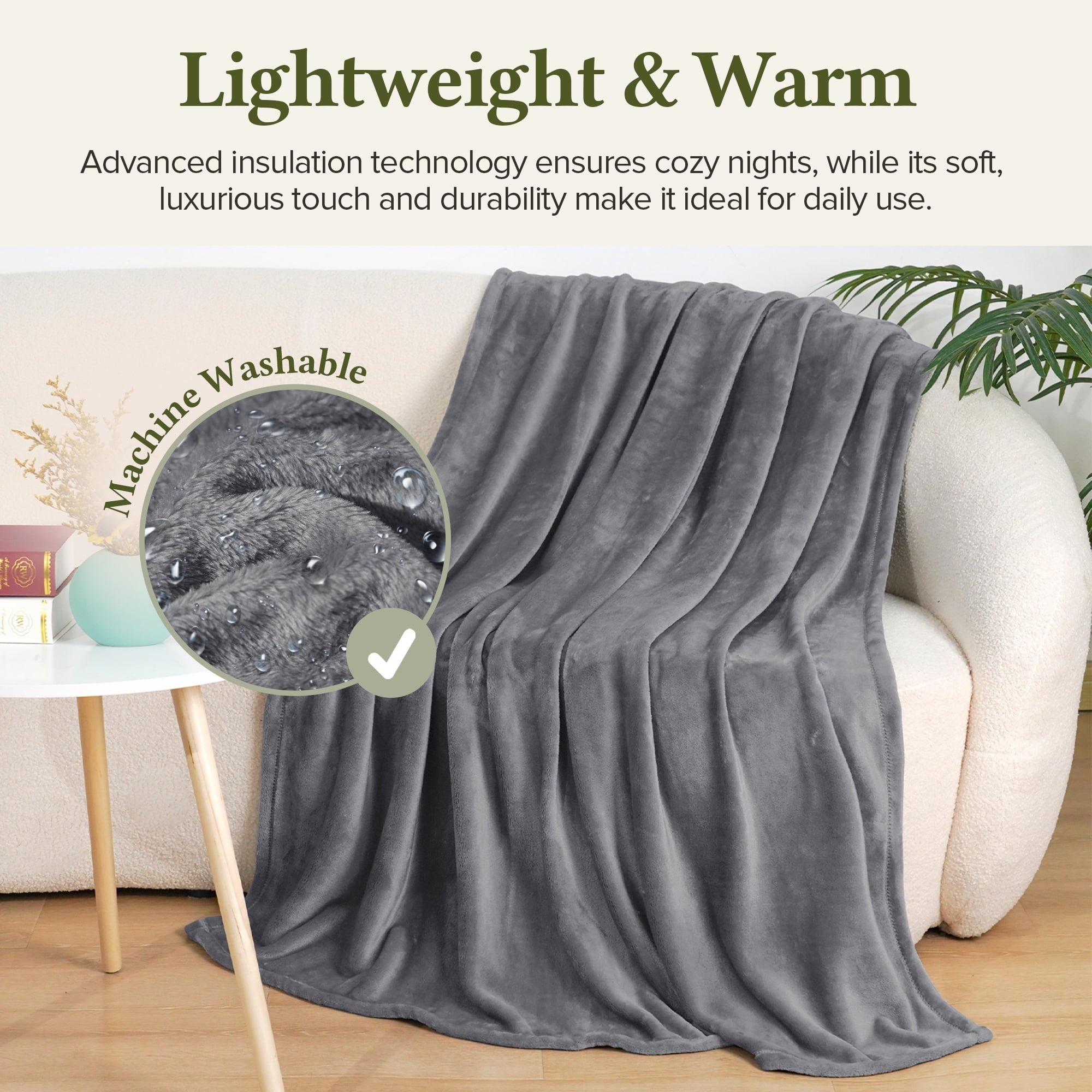 Reversible Sherpa Fleece Throw Blanket, Fuzzy Soft Lightweight Blankets for Bed, Sofa, Suitable for All Season, Grey, 50x60 inches - Lightweight Plush Warm Blanket for All Seasons Detail