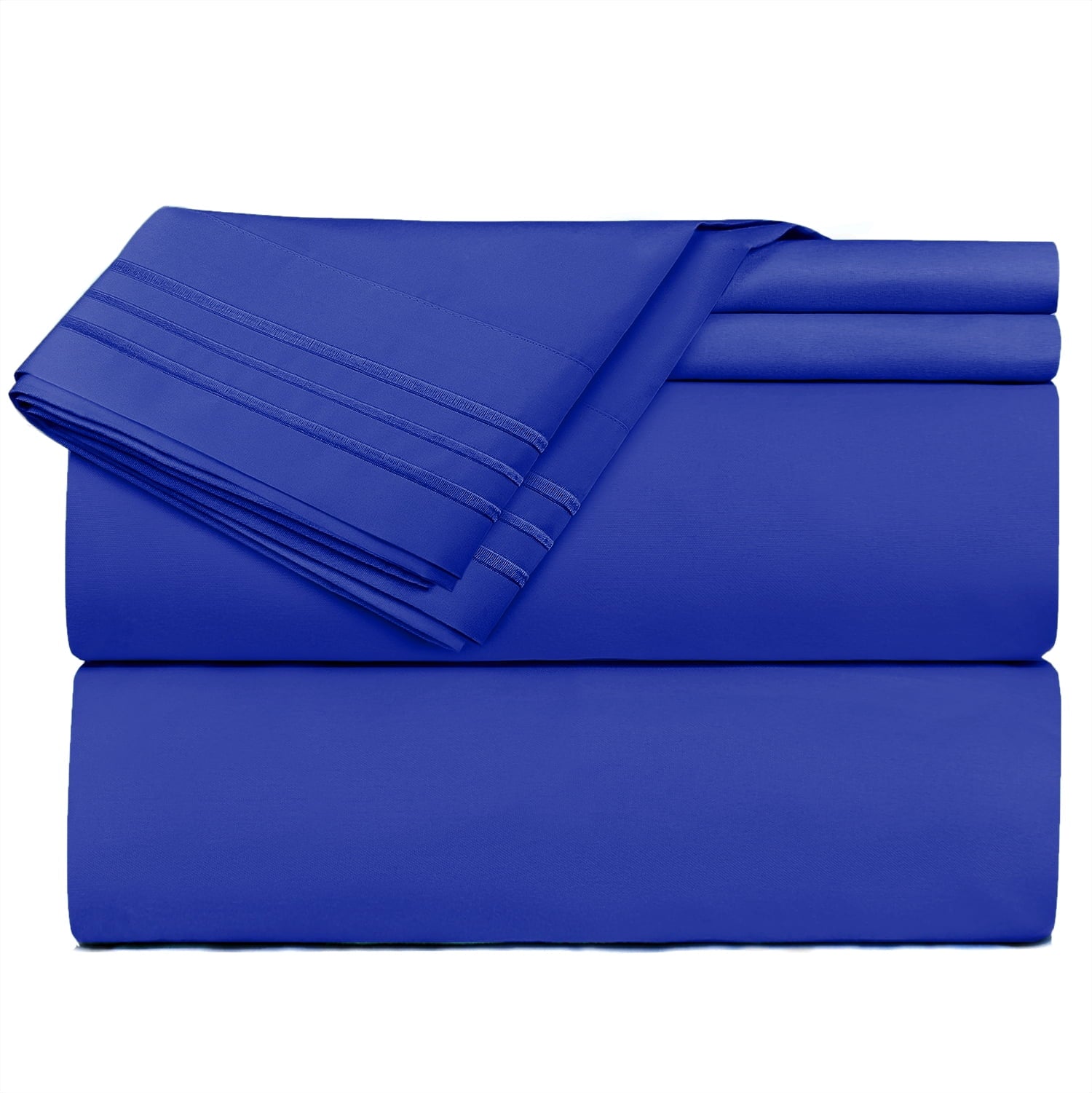 Wrinkle-Resistant Premier 1800 Microfiber Collection 3-Line Bed Sheet Set, Full Size, Royal Blue - Cooling Hotel Quality Bedding Sheets and Pillowcases Detail
