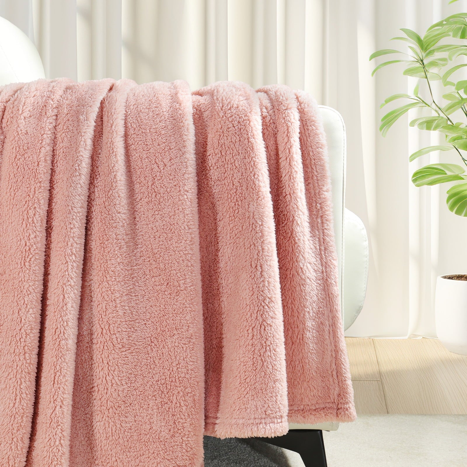Decorative Knitted Soft Fleece Throw Blanket for Couch, Super Soft Velvet Plush Bed Blanket, 50x60 Inches, Pink - Lightweight Plush Warm Blanket for All Seasons Detail
