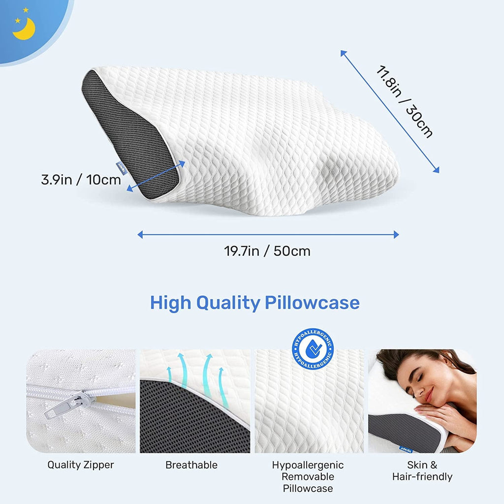 Hotel Collection | Cervical Memory Foam Bed Pillow Standard | Neck, Shoulder Pain Relief | Improves Sleeping - Ergonomic Memory Foam Pillow for Neck Pain Support Detail