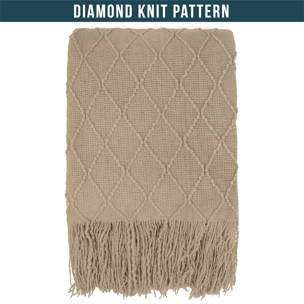 Reversible Sherpa Tan Taupe Knit Throw Blanket for Couch Bed, Soft Knitted Farmhouse Sofa Throw for Living Room, Lightweight Decorative... - Cozy Fleece Throw Blanket for Couch & Bed Detail