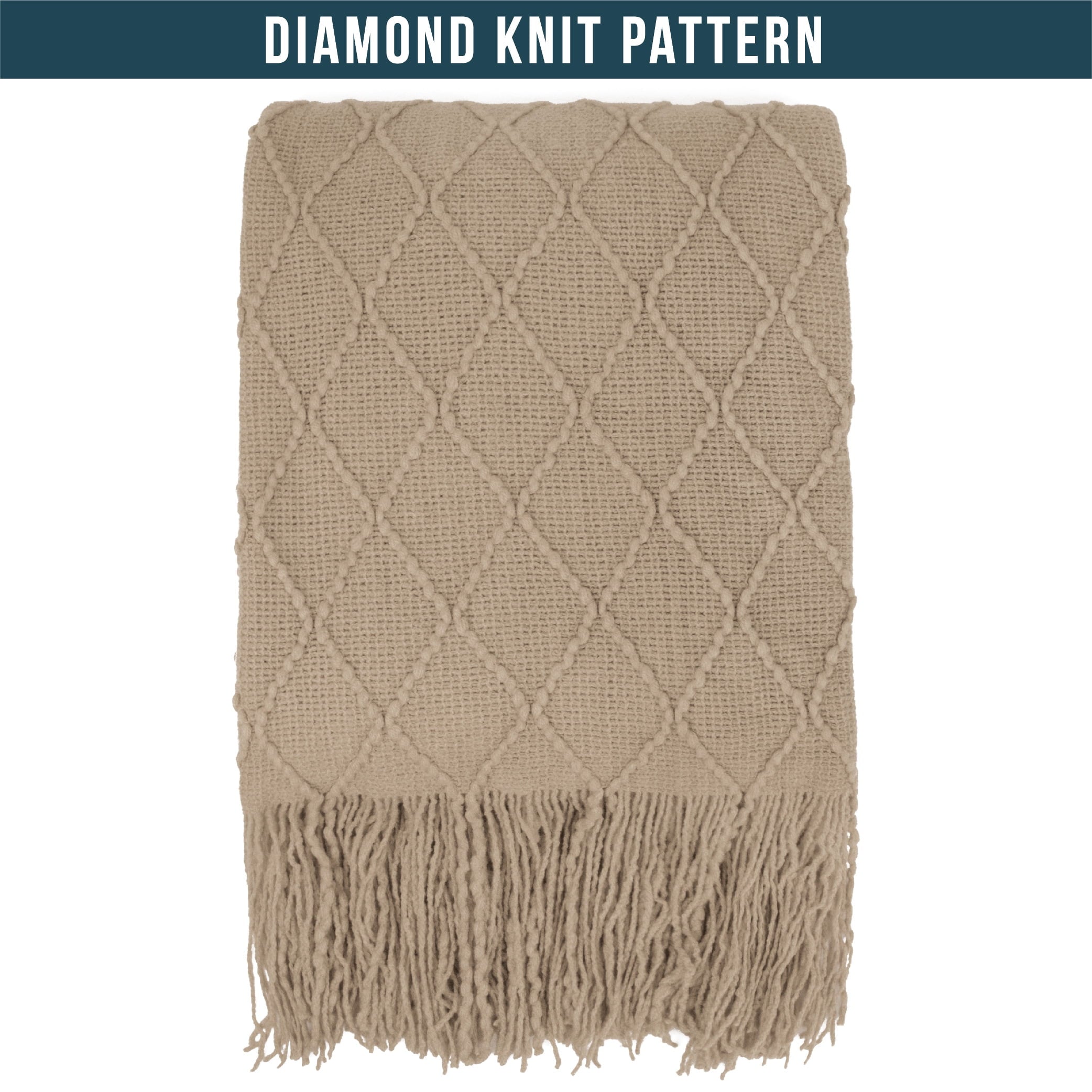 Reversible Sherpa Tan Taupe Knit Throw Blanket for Couch Bed, Soft Knitted Farmhouse Sofa Throw for Living Room, Lightweight Decorative... - Cozy Fleece Throw Blanket for Couch & Bed Detail