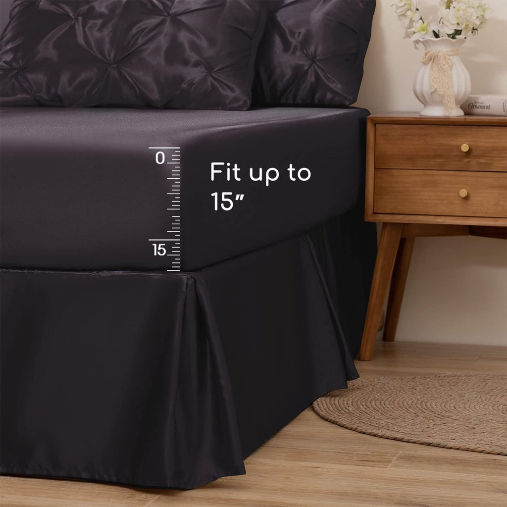 Heavyweight Warmth Satin Comforter Set 7 Pieces Queen Size - Luxurious Pinch Pleat Bed in a Bag with Satin Comforter, Satin Sheets, Sati... - Cloud-Like Soft Lightweight Bed Comforter Detail