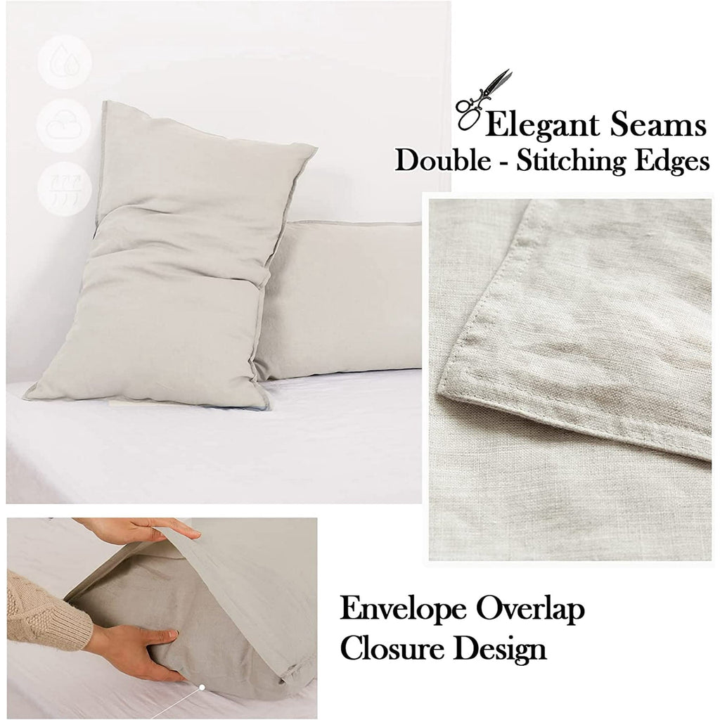 Premium Egyptian Cotton 100% Linen Sheet Set Solid Color-4 Pcs Washed French Linen Bed Sheets(1 Flat Sheet,1 Fitted Sheet,2 Pillowcases)-Brea... - Cooling Hotel Quality Bedding Sheets and Pillowcases Detail