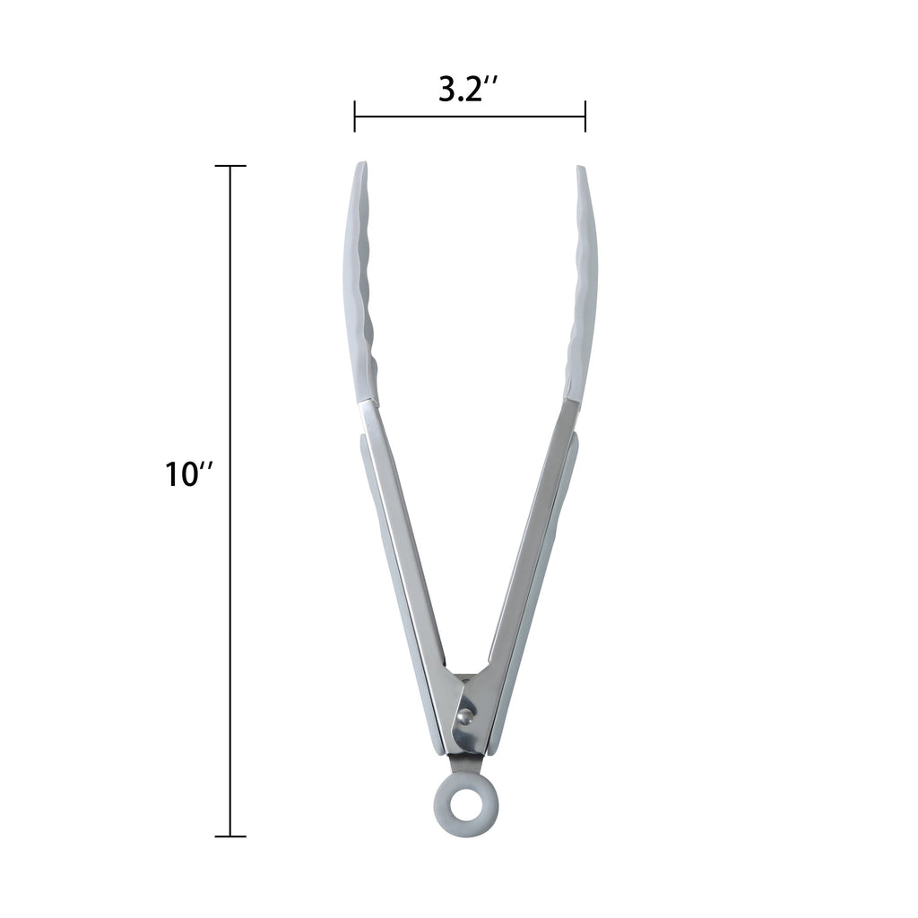 Durable Steel 9" Stainless Steel and Silicone Locking Tongs, Soft Grip Handle, Grey Flannel - High-Precision Culinary Tool for Baking & Cooking Detail