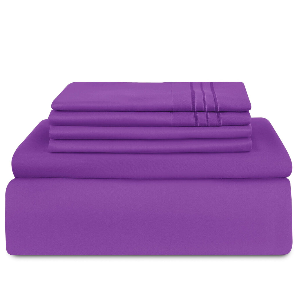 Breathable Luxury King Bed Sheets - 16 Inch Deep Pocket 6 Piece Microfiber Bedding Sheets & Pillowcase Sets - Purple - Cooling Hotel Quality Bedding Sheets and Pillowcases Detail