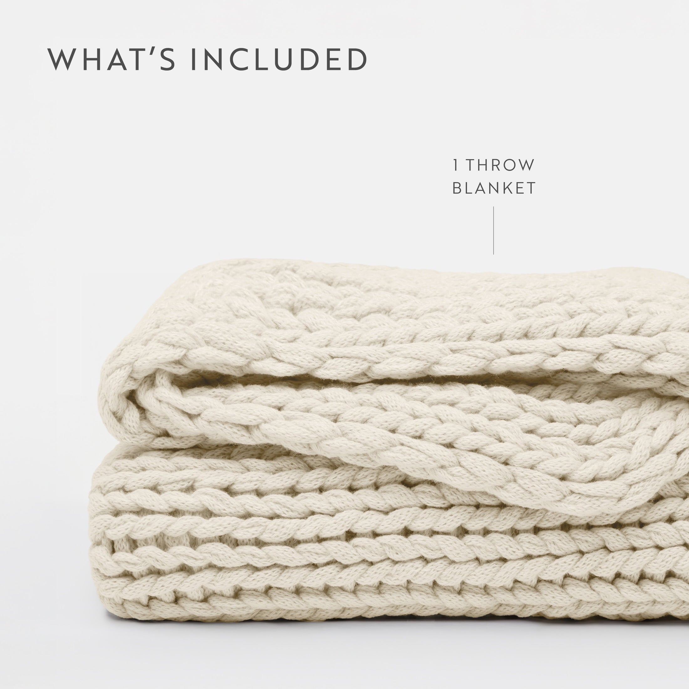 Cozy Fleece Soft & Cozy Chunky Hand-Knit Throw Blanket, Ivory - Luxury Knitted Decorative Throw Blanket with Fringes Detail