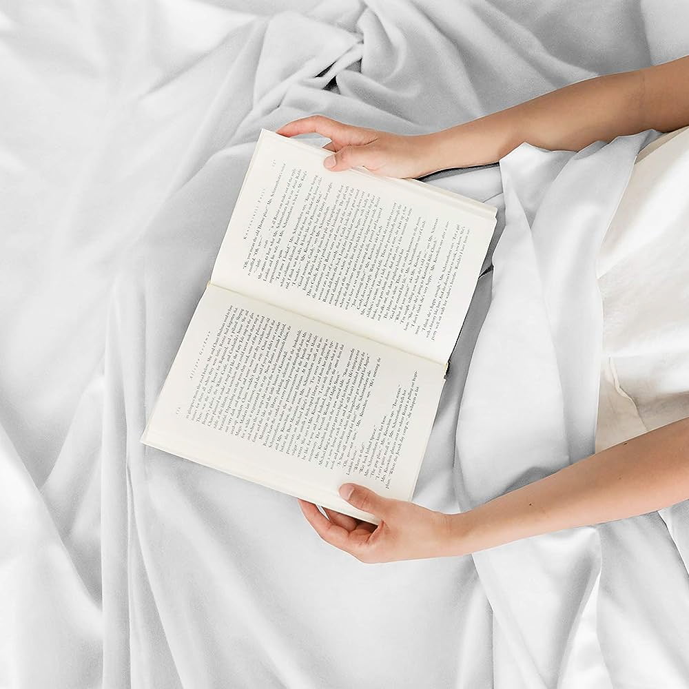 Cooling Sateen 4-Piece Ultra Soft & Comfy Hotel Luxury Sheet Set - Full Size Cooling Bed Sheet Fits 8"-16" Mattresses, White - Cooling Hotel Quality Bedding Sheets and Pillowcases Detail