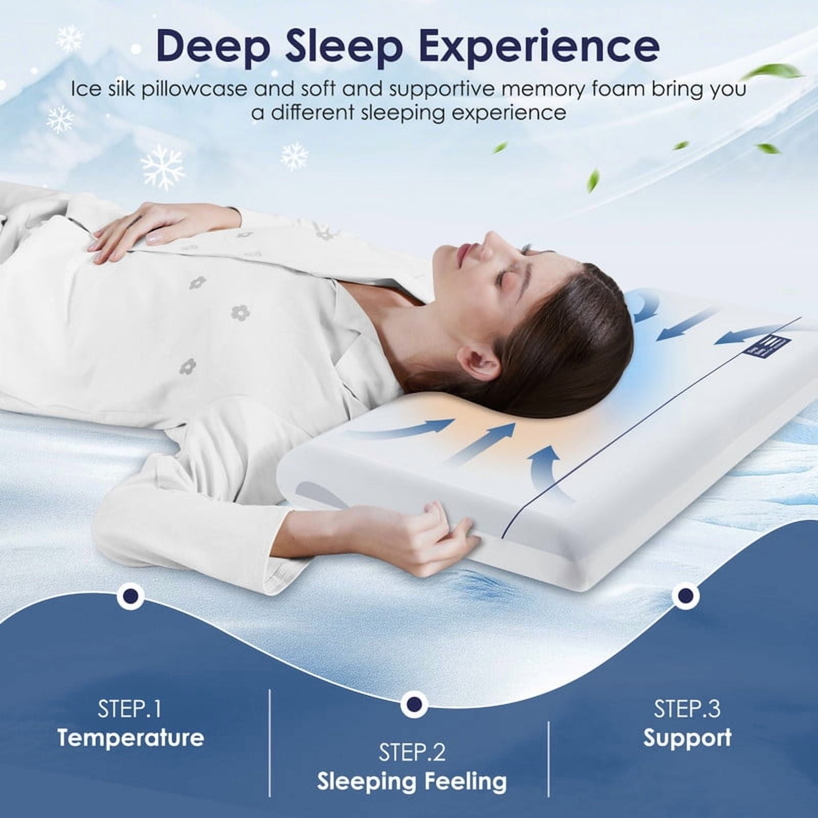 Ergonomic Memory Foam Cooling Memory Foam Bed Pillow for Neck Pain Relief, Two-Sided Cooling Pillow for Back, Stomach and Side Sleepers, Tw... - Decorative Throw Pillow Cushion for Sofa & Bed Detail
