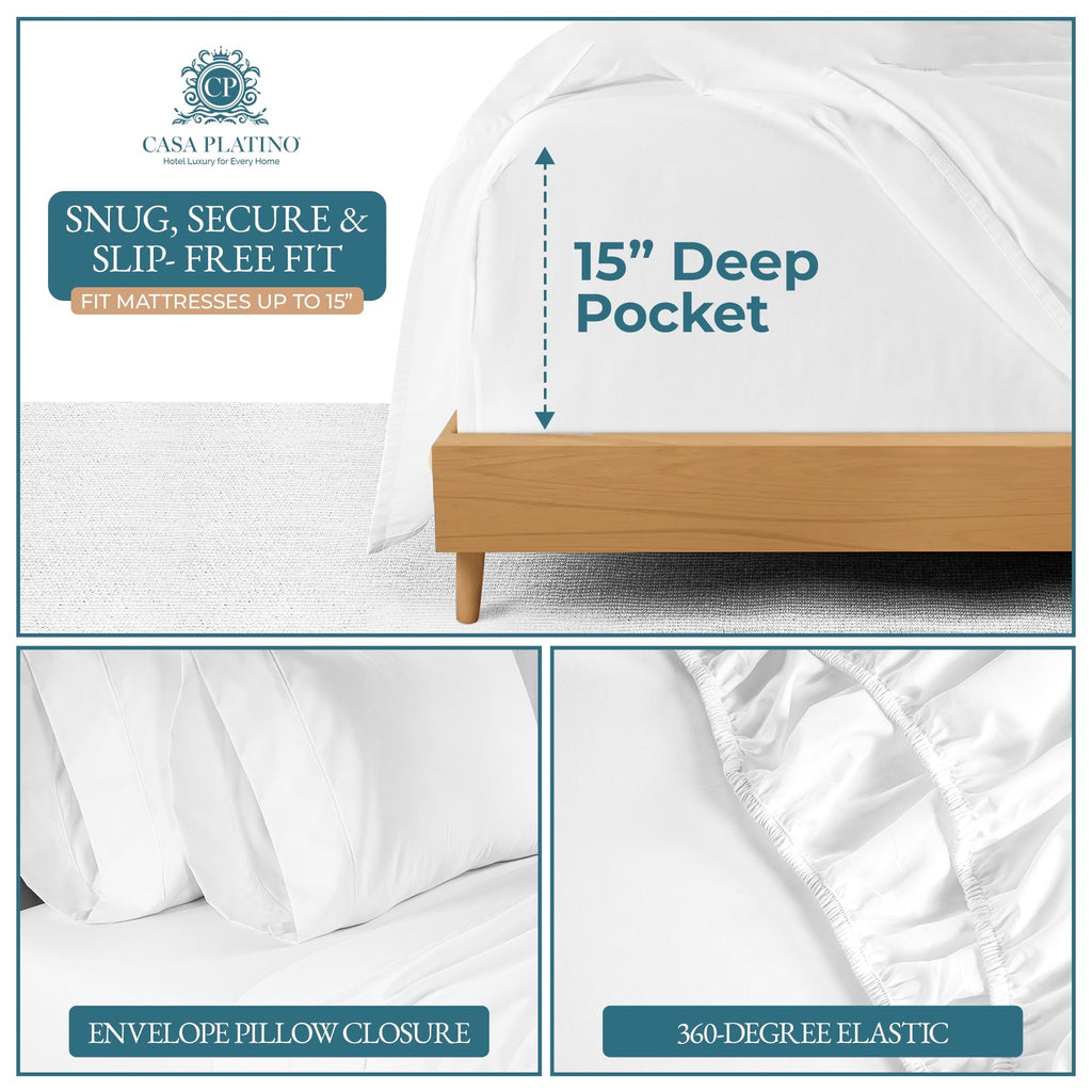 Premium Egyptian Cotton Bed Sheets Set – 6 Piece, 600 Thread Count, 100% Cotton Sheets, Hotel Luxury Sateen Finish, 15" Deep Pocket, Easy to ... - Breathable Egyptian Cotton Flat & Fitted Sheets Detail
