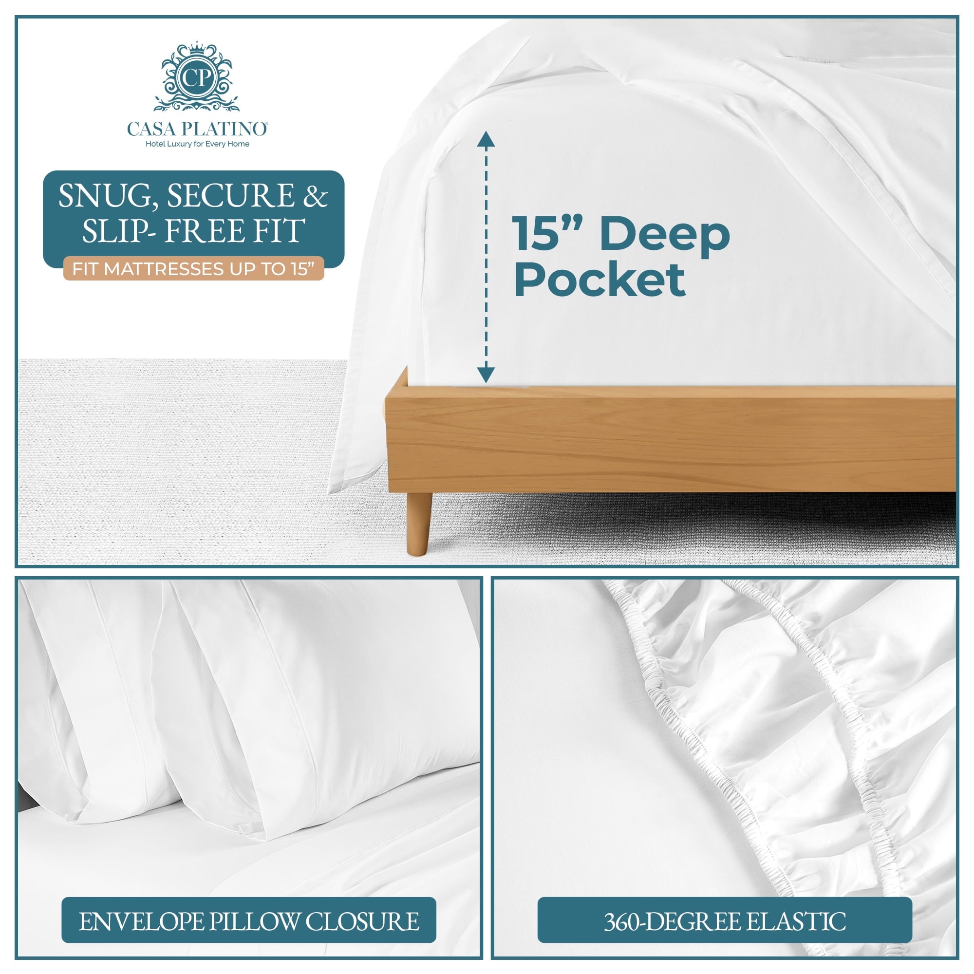 Premium Egyptian Cotton Bed Sheets Set – 6 Piece, 600 Thread Count, 100% Cotton Sheets, Hotel Luxury Sateen Finish, 15" Deep Pocket, Easy to ... - Breathable Egyptian Cotton Flat & Fitted Sheets Detail
