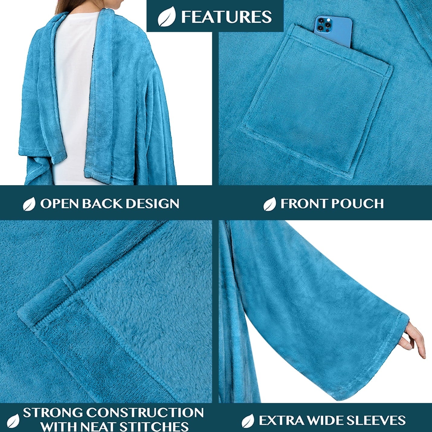 Lightweight Warm Wearable Blanket with Sleeves for Adult Women Men, Cozy Fleece Warm Wrap Throw Blanket with Arms, Pocket, Gifts for C... - Lightweight Plush Warm Blanket for All Seasons Detail