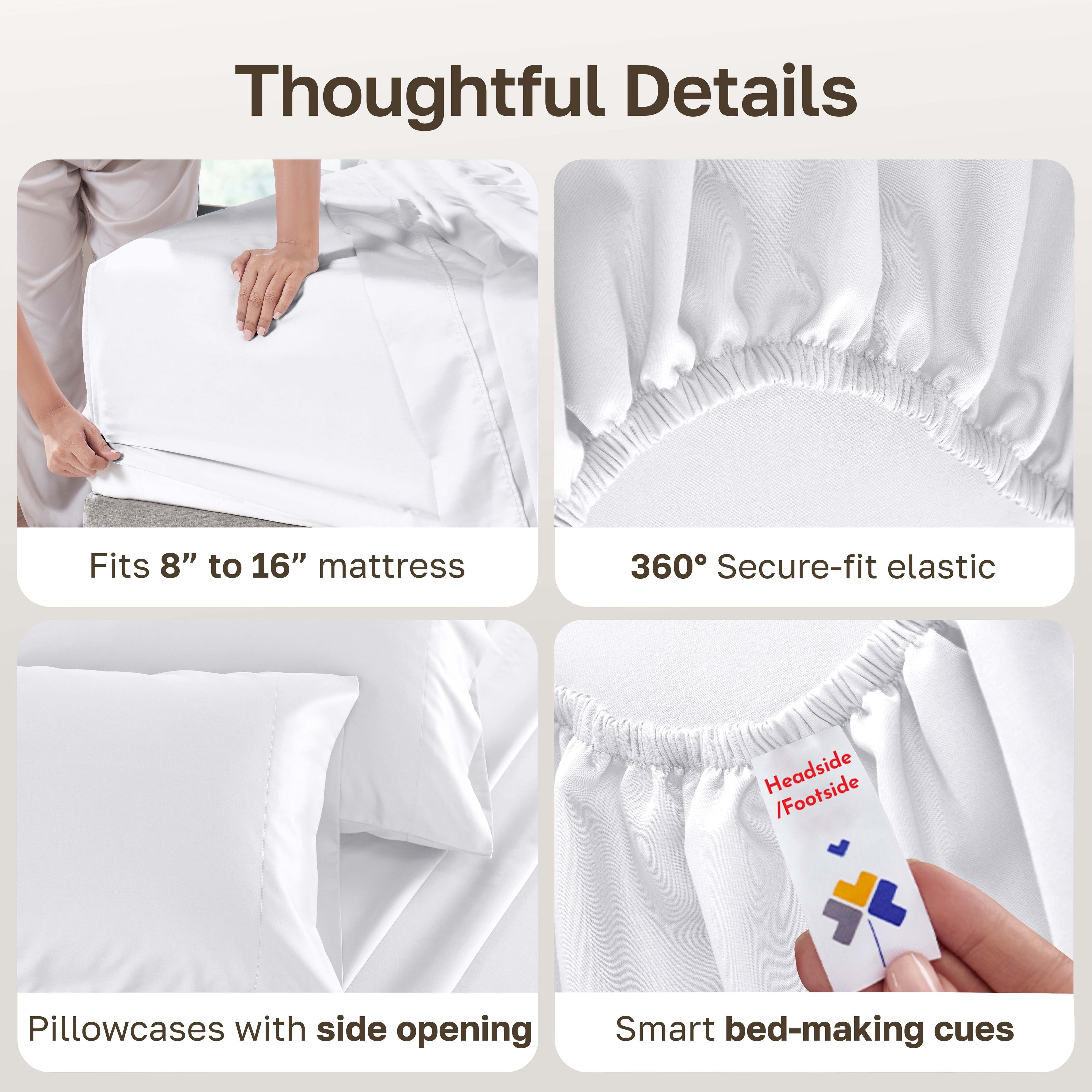 Breathable Luxury 500-Thread-Count 100% Cotton Sheet White Queen-Sheets Set, 4-Piece Extra Long-Staple Combed Cotton Bedding Sheets for... - Breathable Egyptian Cotton Flat & Fitted Sheets Detail