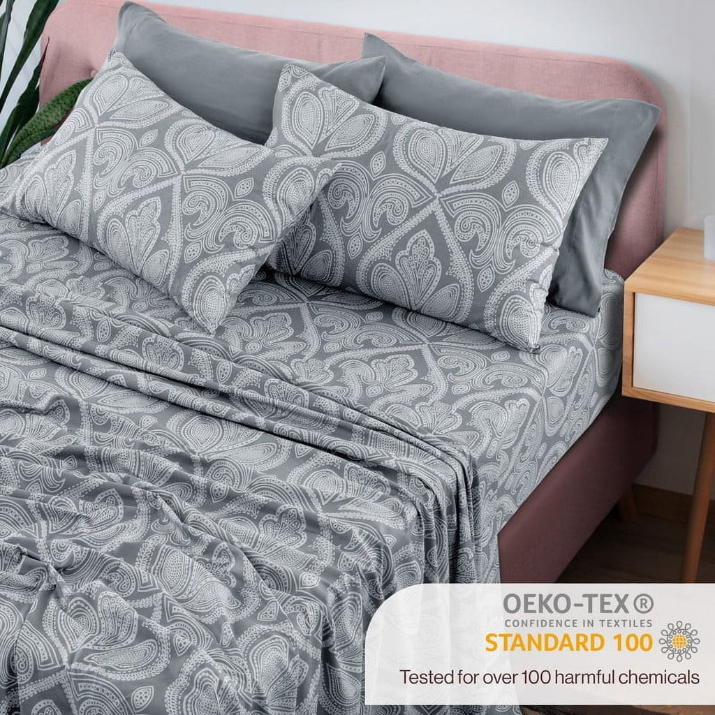 Ultra-Soft 6-Piece Bed Sheet Set, Deep Pocket Queen Sheets Up to 16 Inch, 1 Flat Sheet , 1 Fitted Sheet & 4 Pillowcases (Queen, ... - Luxury Bed Sheet Set with Deep Pockets Detail