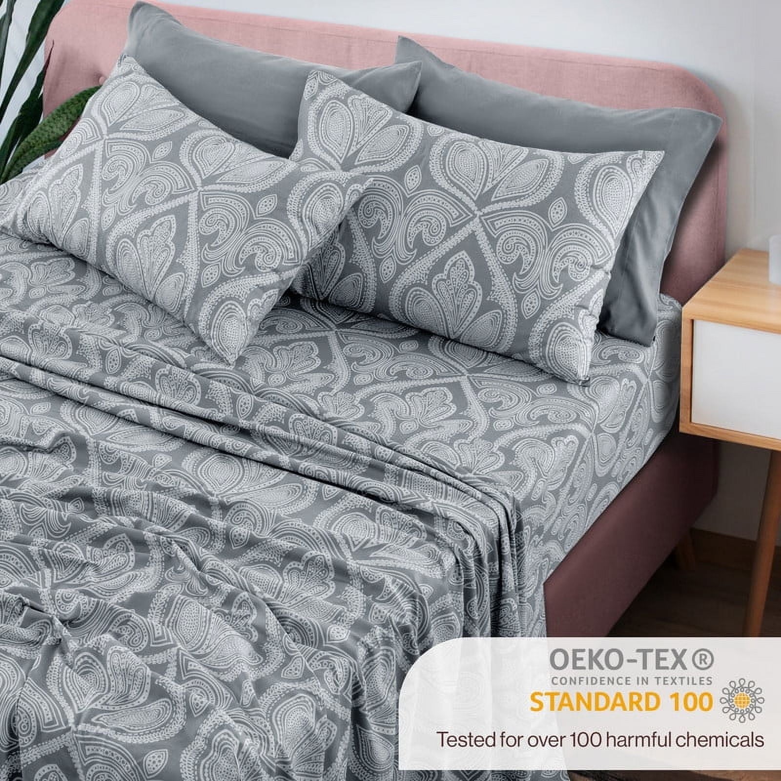 Ultra-Soft 6-Piece Bed Sheet Set, Deep Pocket Queen Sheets Up to 16 Inch, 1 Flat Sheet , 1 Fitted Sheet & 4 Pillowcases (Queen, ... - Luxury Bed Sheet Set with Deep Pockets Detail