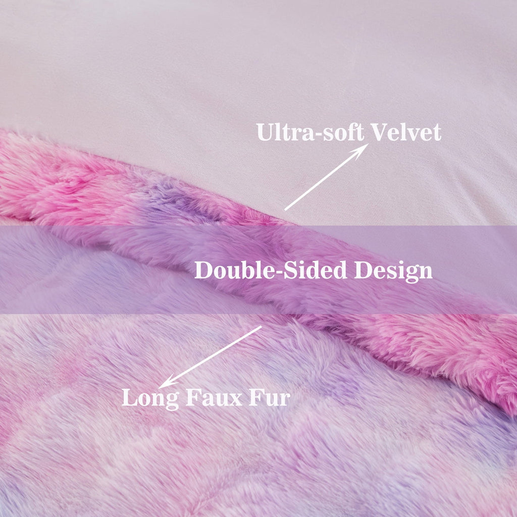 Heavyweight Warmth Faux Rabbit Fur Comforter Set Twin 3Pcs Girls Blue Purple Bedding Set Tie-Dyeing Soft Bed Comforter Set Warm Fuzzy Ki... - All-Season Down Alternative Comforter Insert Detail