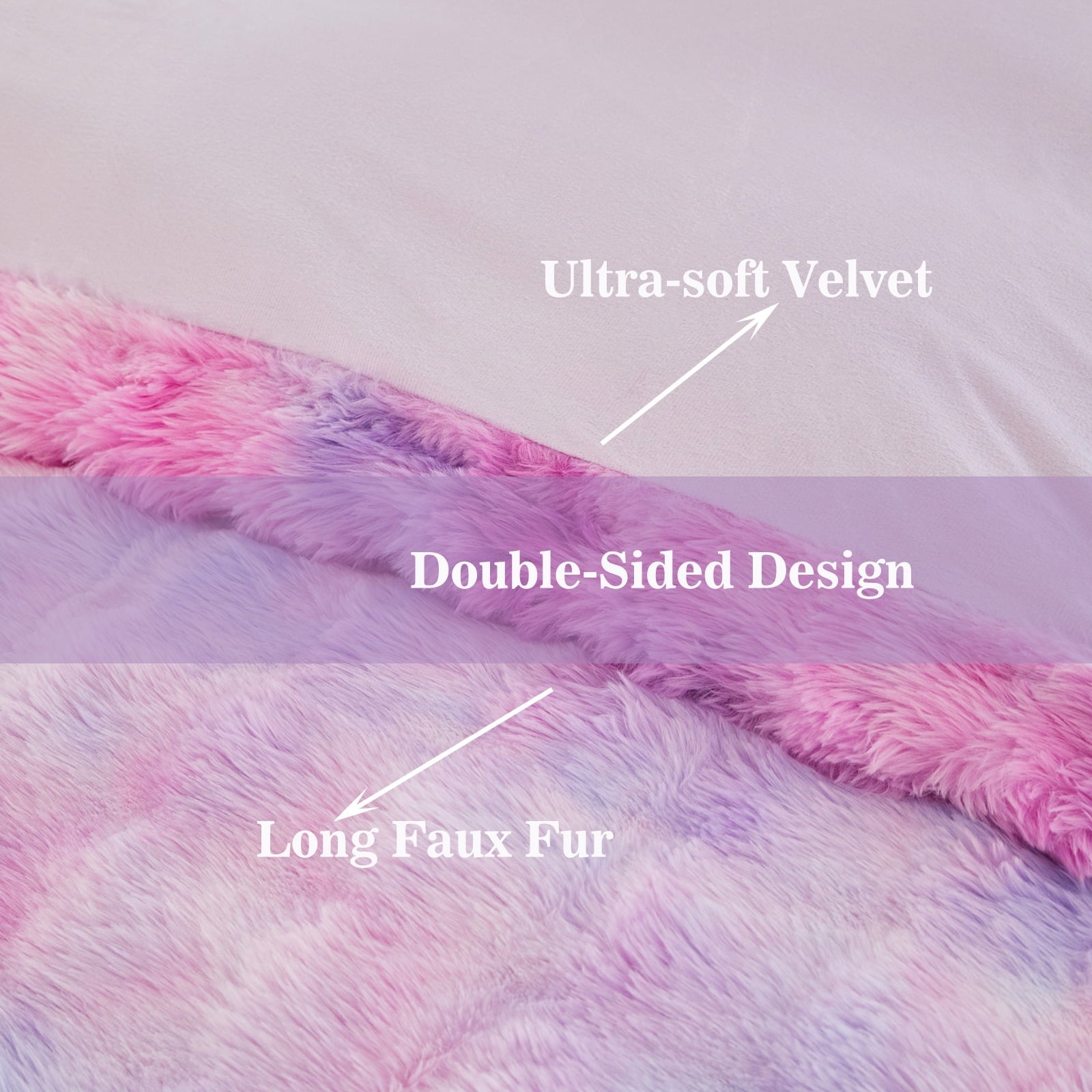 Heavyweight Warmth Faux Rabbit Fur Comforter Set Twin 3Pcs Girls Blue Purple Bedding Set Tie-Dyeing Soft Bed Comforter Set Warm Fuzzy Ki... - All-Season Down Alternative Comforter Insert Detail