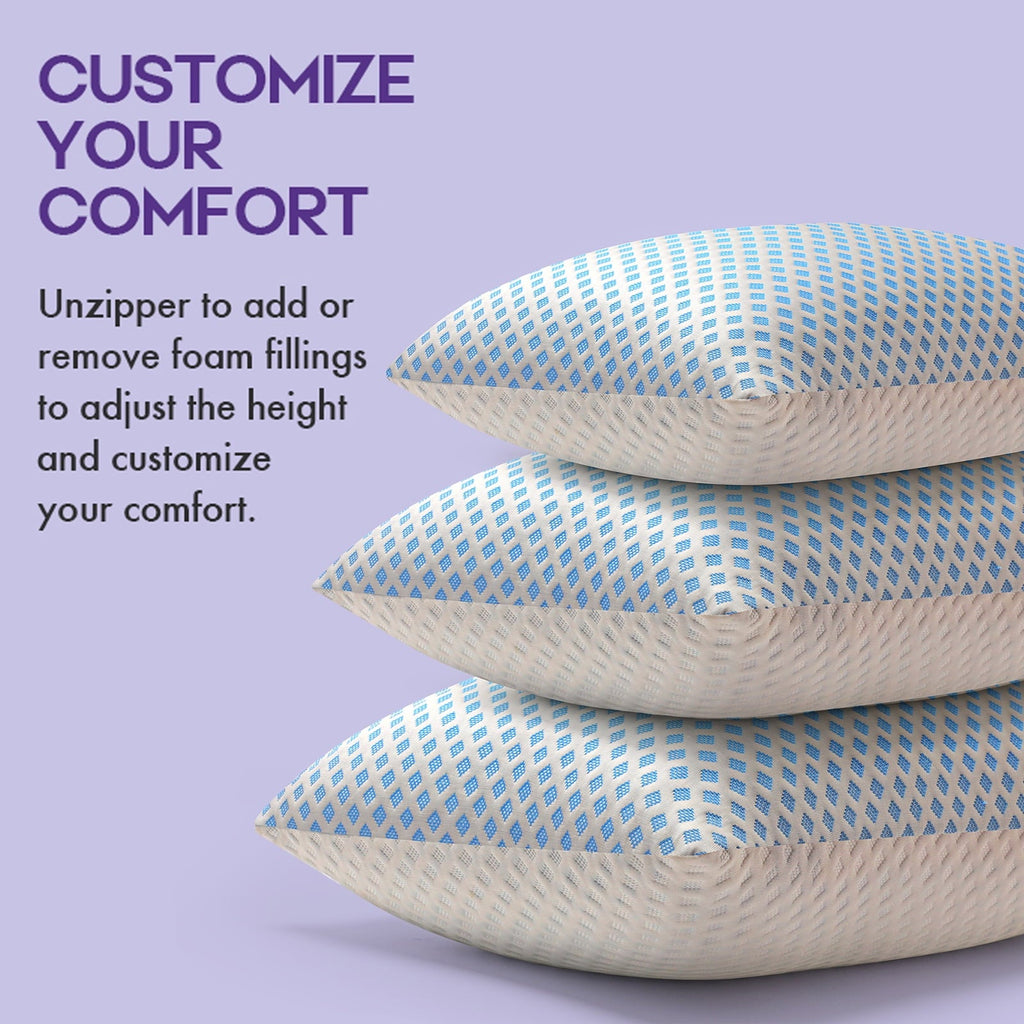 Fluffy Shredded Cooling Pillows for Bed Sleeping Shredded Memory Foam Pillows Queen Size Set of 2 Pack 20 x 30 inches - Orthopedic Shredded Foam Bed Pillow Set Detail