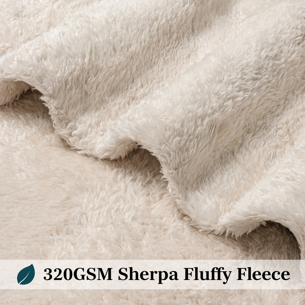 Decorative Knitted Sherpa Throw Blanket For Couch Sofa, Cream Beige Fluffy Warm Plush Blanket for Bed, Cozy Super Soft Lightweight Throw... - Cozy Fleece Throw Blanket for Couch & Bed Detail