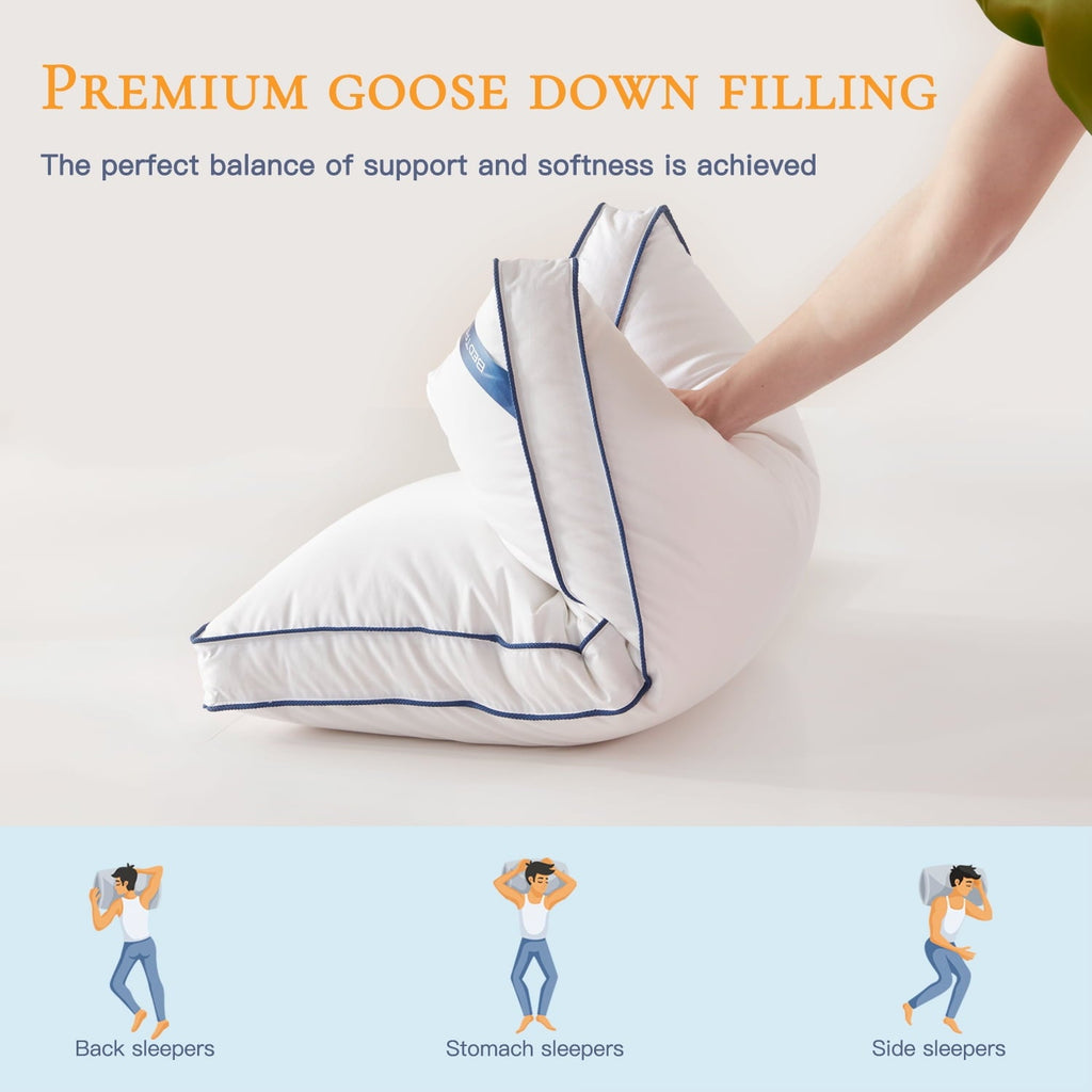 Fluffy Shredded Goose Down Feather Pillows Queen Size Set of 2, Luxury Soft Hotel Quality pillows for Sleeping, Organic Cotton Cover ... - Ergonomic Memory Foam Pillow for Neck Pain Support Detail