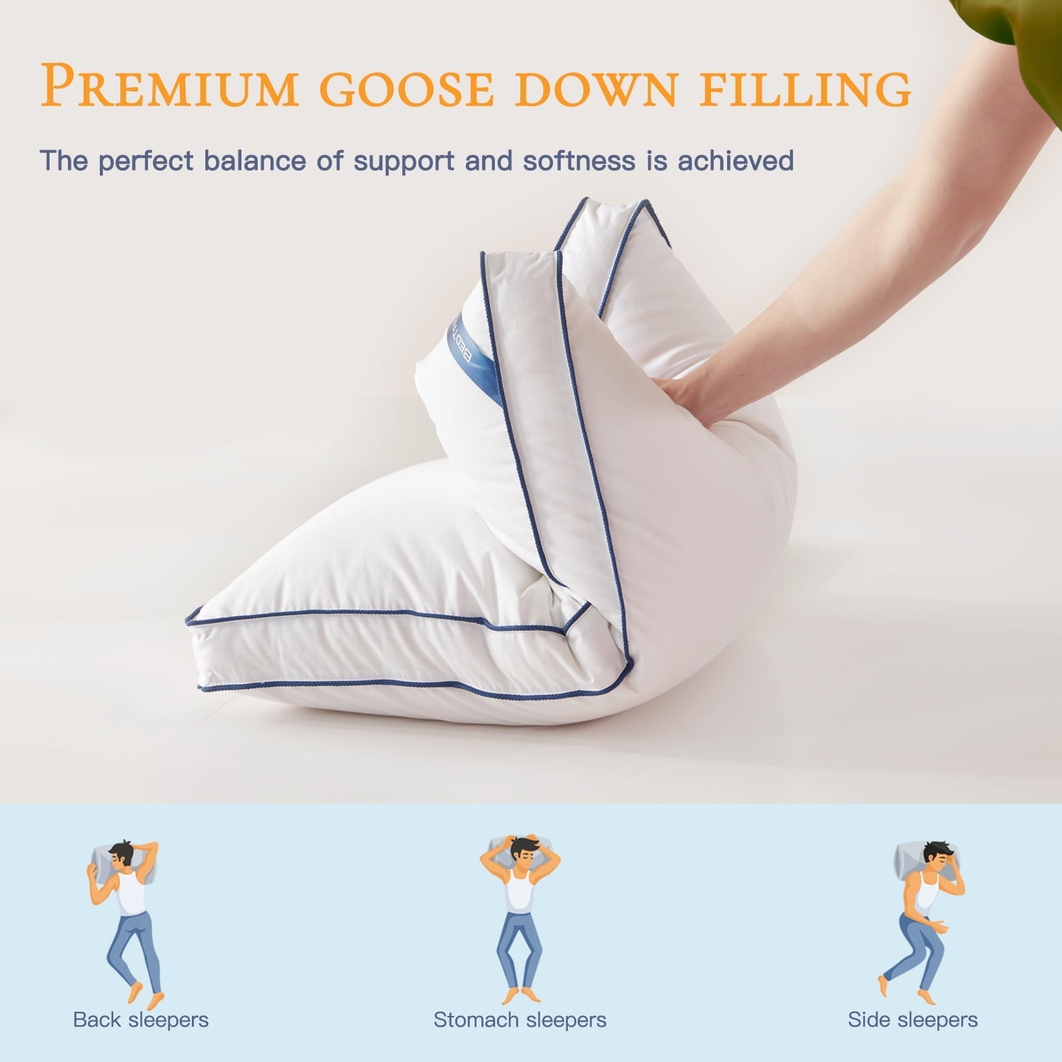 Fluffy Shredded Goose Down Feather Pillows Queen Size Set of 2, Luxury Soft Hotel Quality pillows for Sleeping, Organic Cotton Cover ... - Ergonomic Memory Foam Pillow for Neck Pain Support Detail