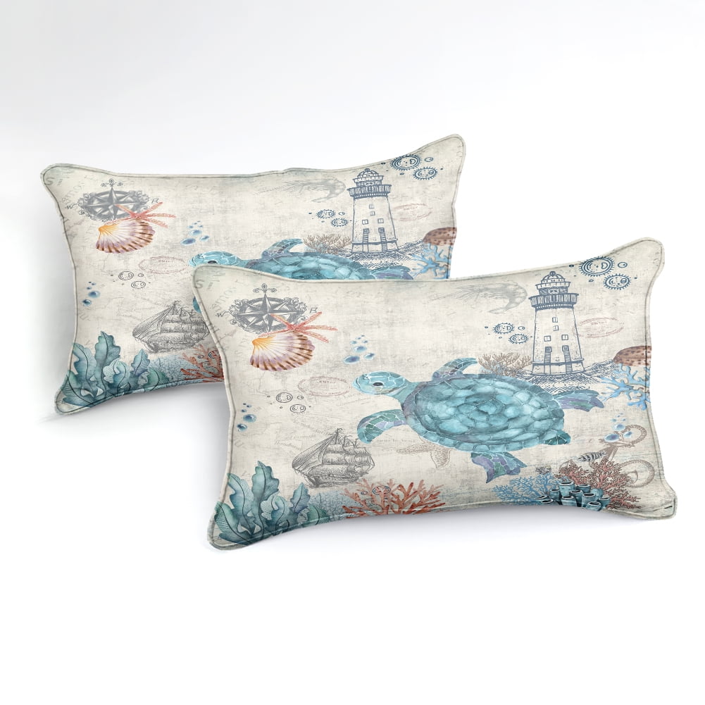 Luxurious Quilted Sea Turtle Comforter Set Queen Ocean Beach Bedding Set Soft and Lightweight Retro Style Design Coastal Bedding Set - Luxurious Quilted Duvet Cover Set Detail