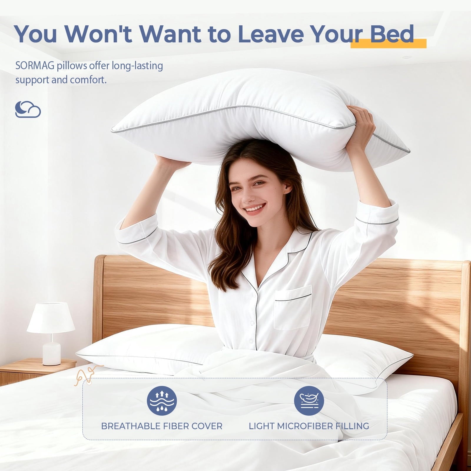 Orthopedic Support Pillows Queen Size Set of 2, Bed Pillows for Side and Back Sleepers, Soft Down Alternative Pillows, Hotel Quality and... - Orthopedic Shredded Foam Bed Pillow Set Detail