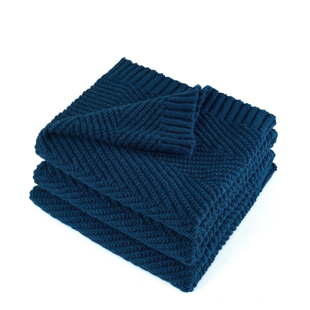 Cozy Fleece Soft Knitted Throw Blanket 50" x 60" Navy Blue, Boho Chevron Farmhouse Throw for Bed Couch - Luxury Knitted Decorative Throw Blanket with Fringes Detail