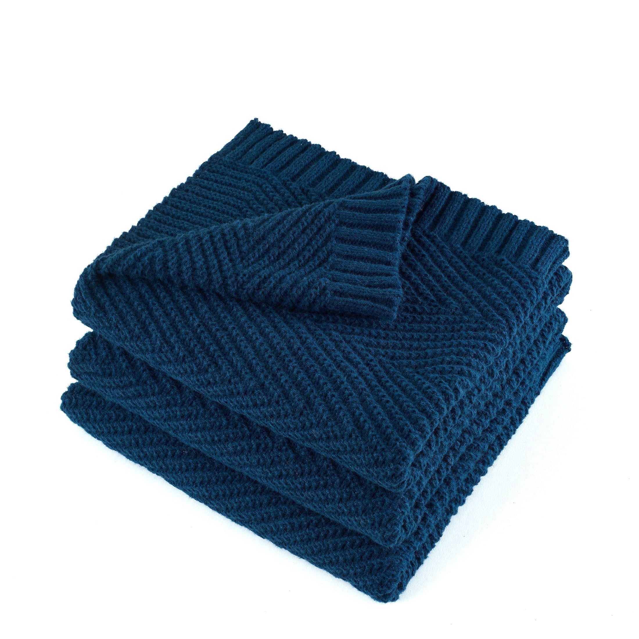 Cozy Fleece Soft Knitted Throw Blanket 50" x 60" Navy Blue, Boho Chevron Farmhouse Throw for Bed Couch - Luxury Knitted Decorative Throw Blanket with Fringes Detail
