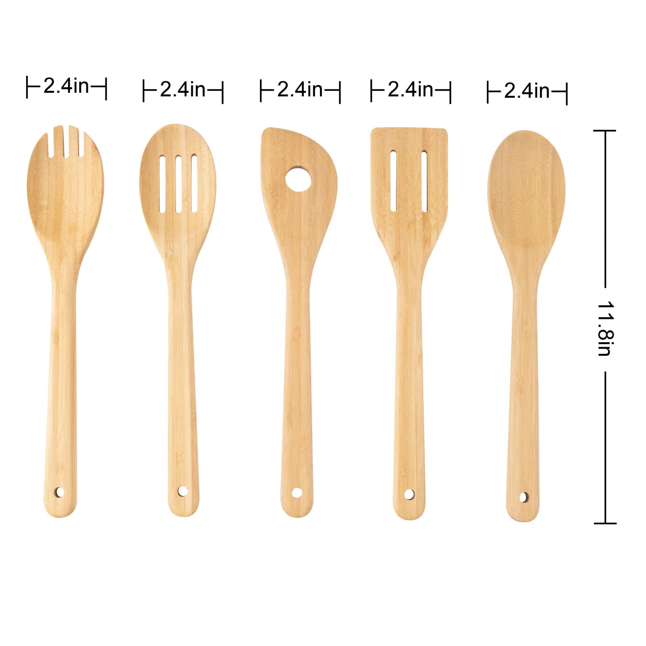 Heat-Resistant 5pk Bamboo Spoons for Cooking, Kitchen Essential Tools Set - Durable Turner & Ladle Utensil Set for Home Chefs Detail