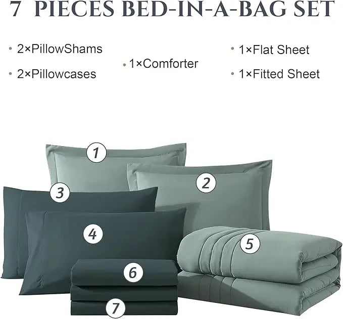 Luxurious Quilted 7-piece Bed in a Bag Comforter Set with Sheets,Sage Green,Full - Luxurious Quilted Duvet Cover Set Detail