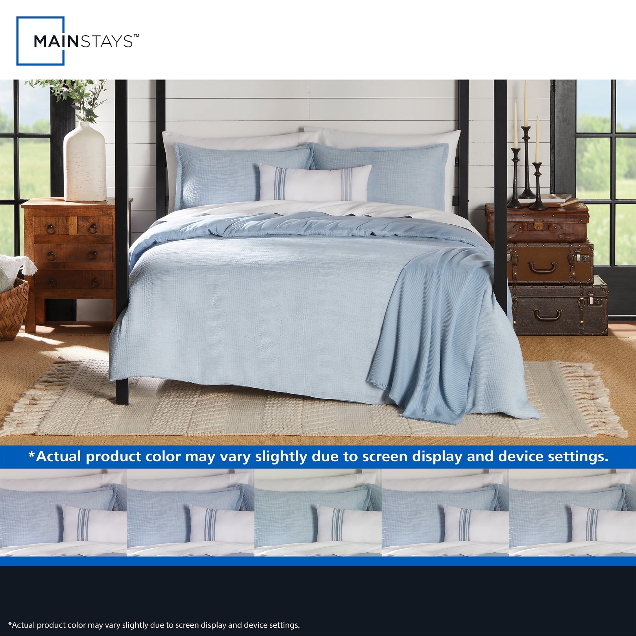 All-Season Full/Queen Comforter Set, All-Season, 5-Piece, Blue Matelasse Tonal Stripe - Luxurious Quilted Duvet Cover Set Detail