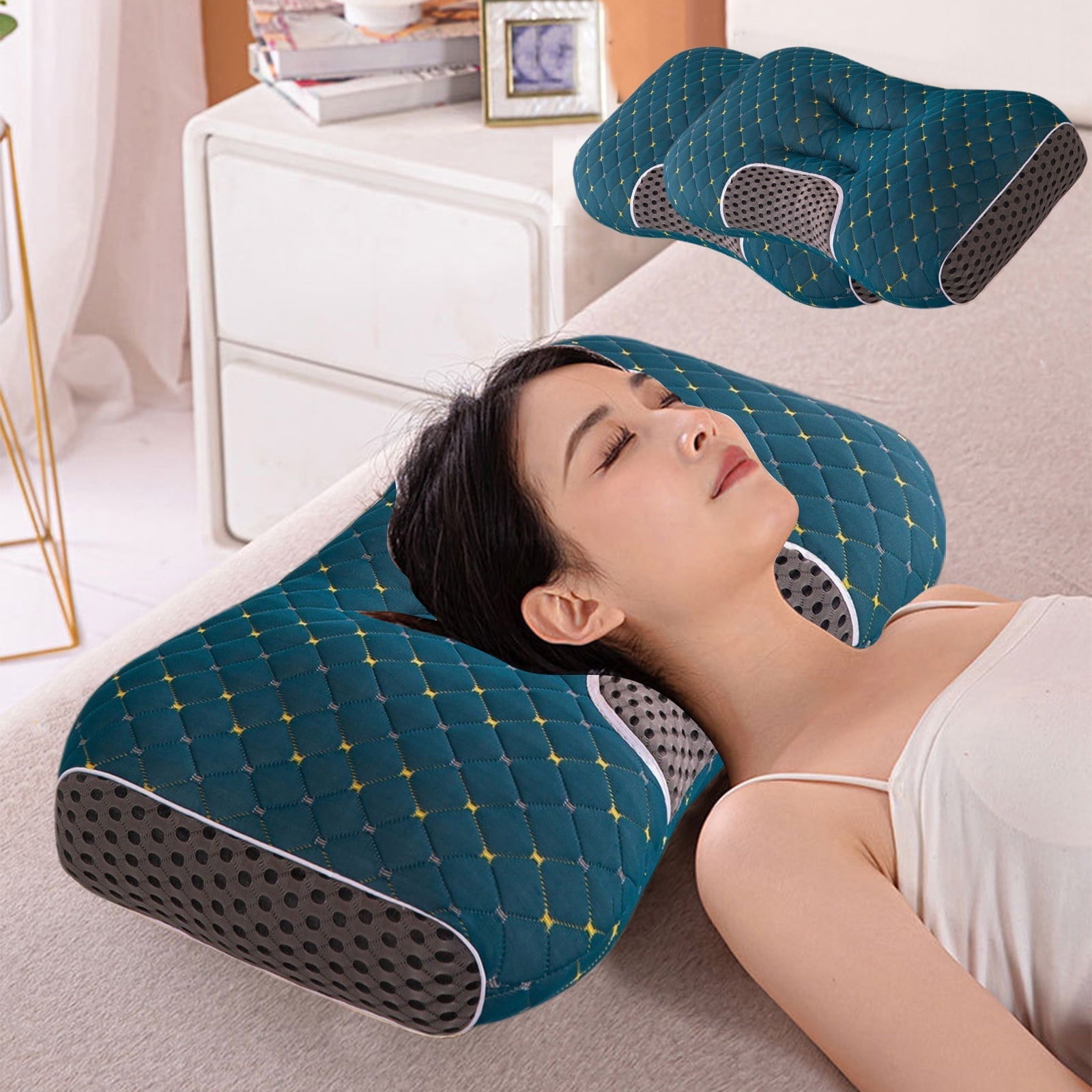 Fluffy Shredded 2-Pack Orthopedic Cervical Pillows For Deep Sleep Support - Non-Collapsing Memory Foam Pillow With Neck Pain Relief, ... - Ergonomic Memory Foam Pillow for Neck Pain Support Detail