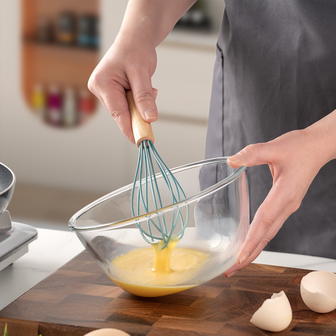 Ergonomic Cooking Small Silicone Cooking Utensils with Holder Set (12Pack), Aqua Kitchen Tools with Wooden Handle for Nonstick... - Durable Turner & Ladle Utensil Set for Home Chefs Detail