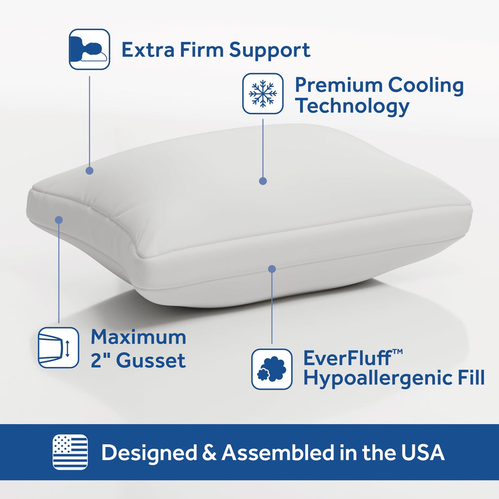 Decorative Plump Cooling Bed Pillow, Jumbo, White- Extra Firm, 2 Count - Hotel Quality Plush Sleeping Pillows Detail