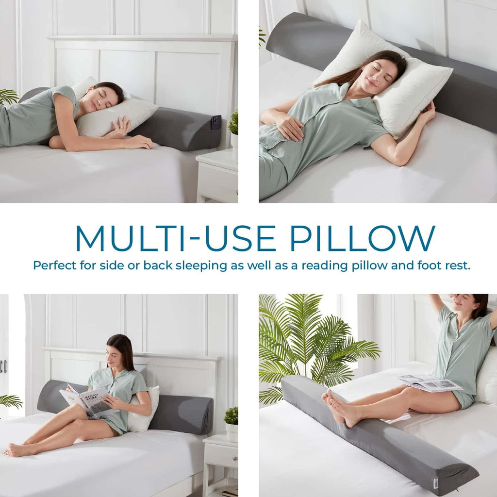 Decorative Plump Bed Wedge Pillow for Headboard, Mattress Gap Filler Headboard Pillow, Queen Size - Ergonomic Memory Foam Pillow for Neck Pain Support Detail