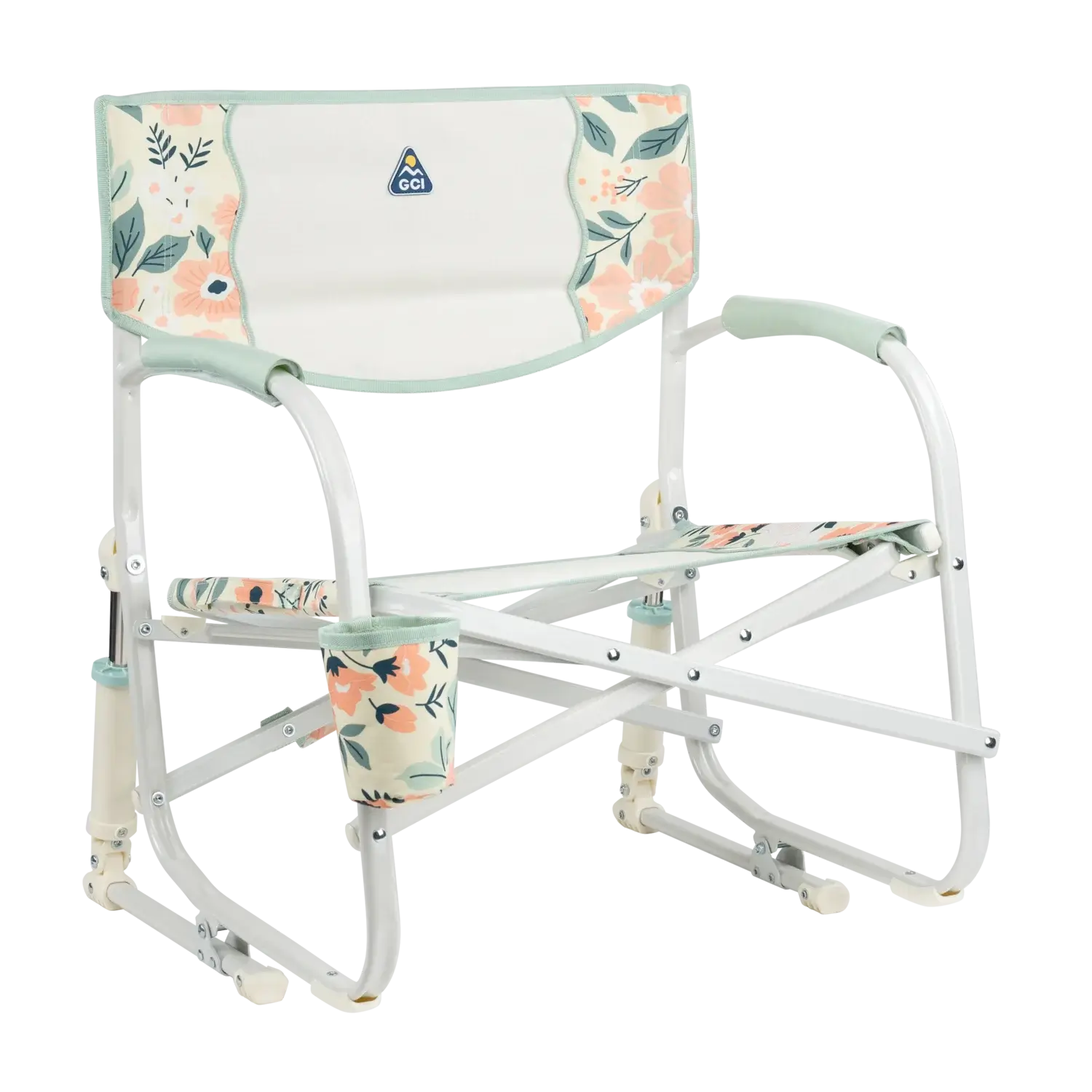 Patented Spring-Action Grab & Go Rocker - Choice 551 - Heavy-Duty Kickback Rocker with Beverage Holder - Floral Bouquet