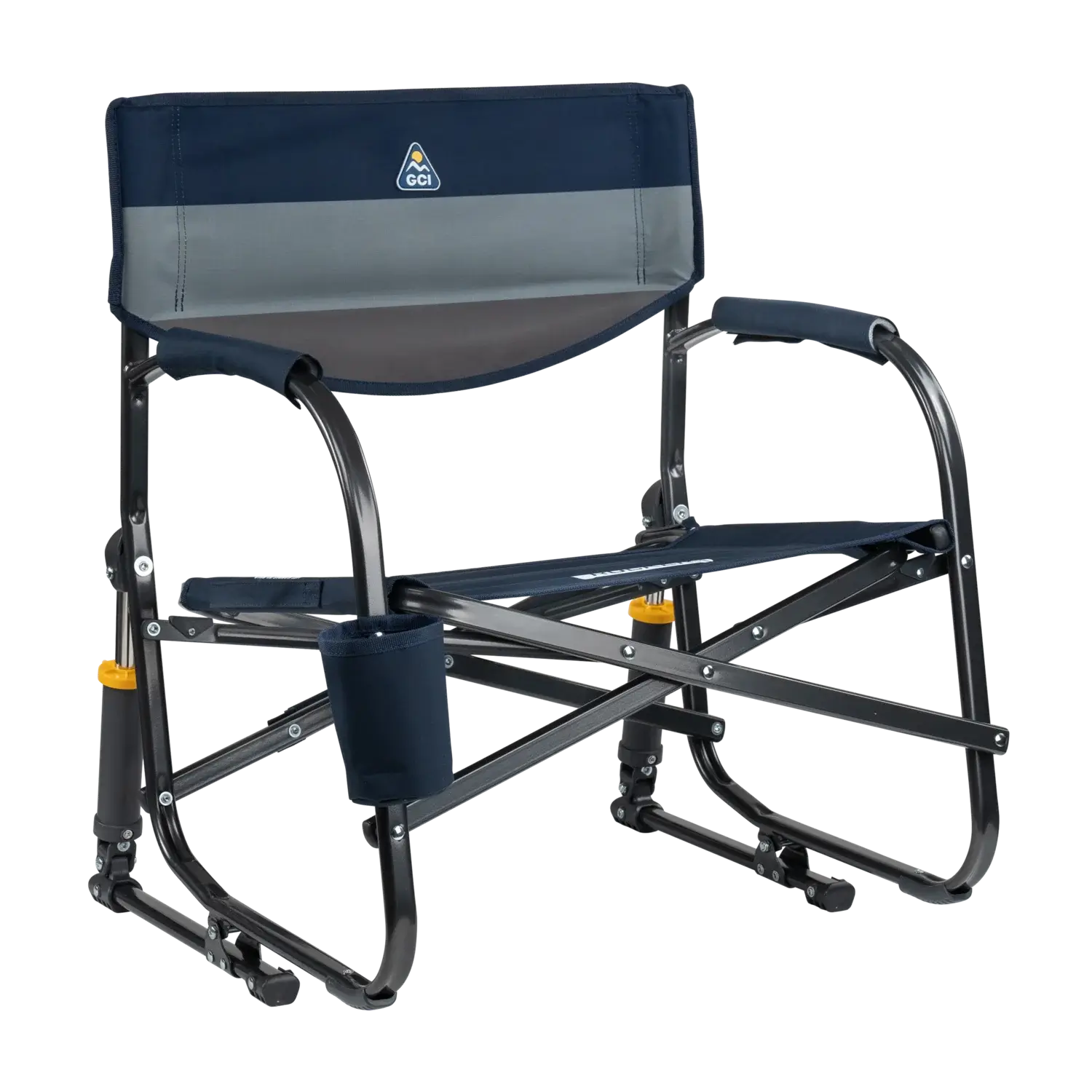 Patented Spring-Action Grab & Go Rocker - Choice 551 - Heavy-Duty Kickback Rocker with Beverage Holder - Indigo Color Block