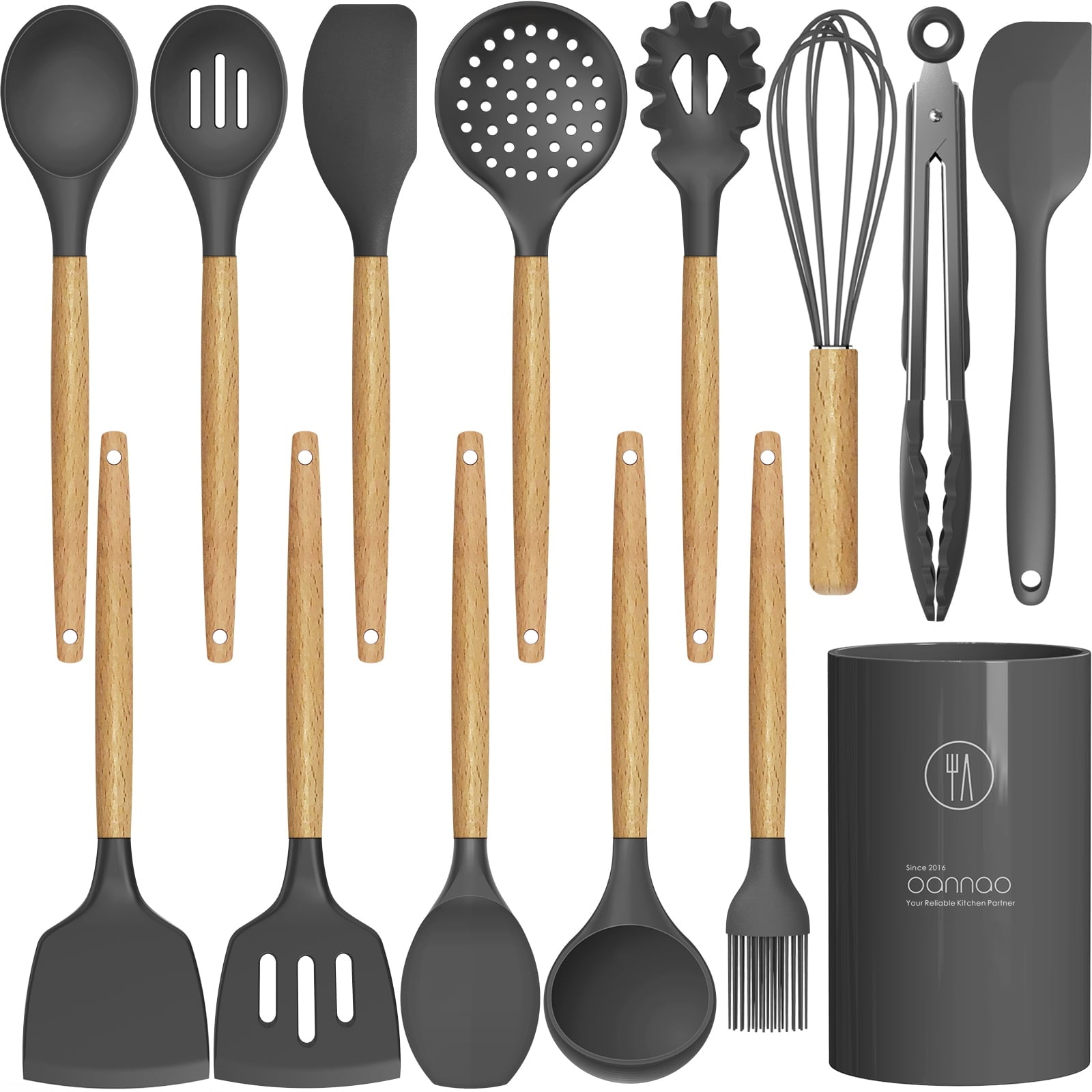Seamless One-Piece Silicone Cooking Utensils Set - 446°F Heat Resistant Silicone Kitchen Utensils for Cooking,Kitchen Utensil Spatula Se... - Ergonomic Kitchen Tongs and Cooking Spoon Utensil - Default Title