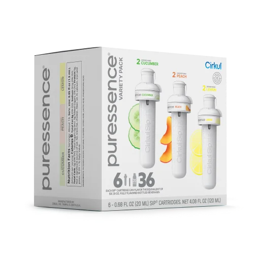 Sugar-Free Puressence 6-Pack Variety Pack 3T3F - Electrolyte Hydration Enhanced Taste Cartridges Detail