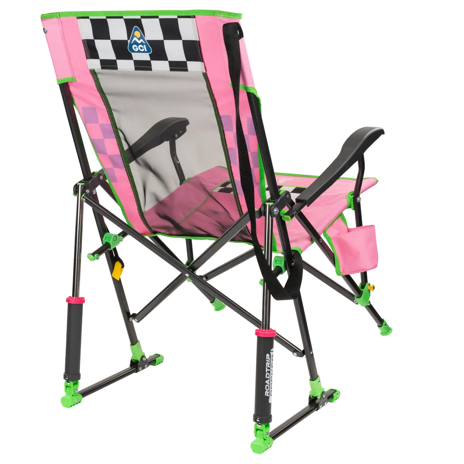 Smooth Motion RoadTrip Rocker - NASCAR For Her - Choice 560 - Patented Spring-Action Rocking Chair for Camping Detail