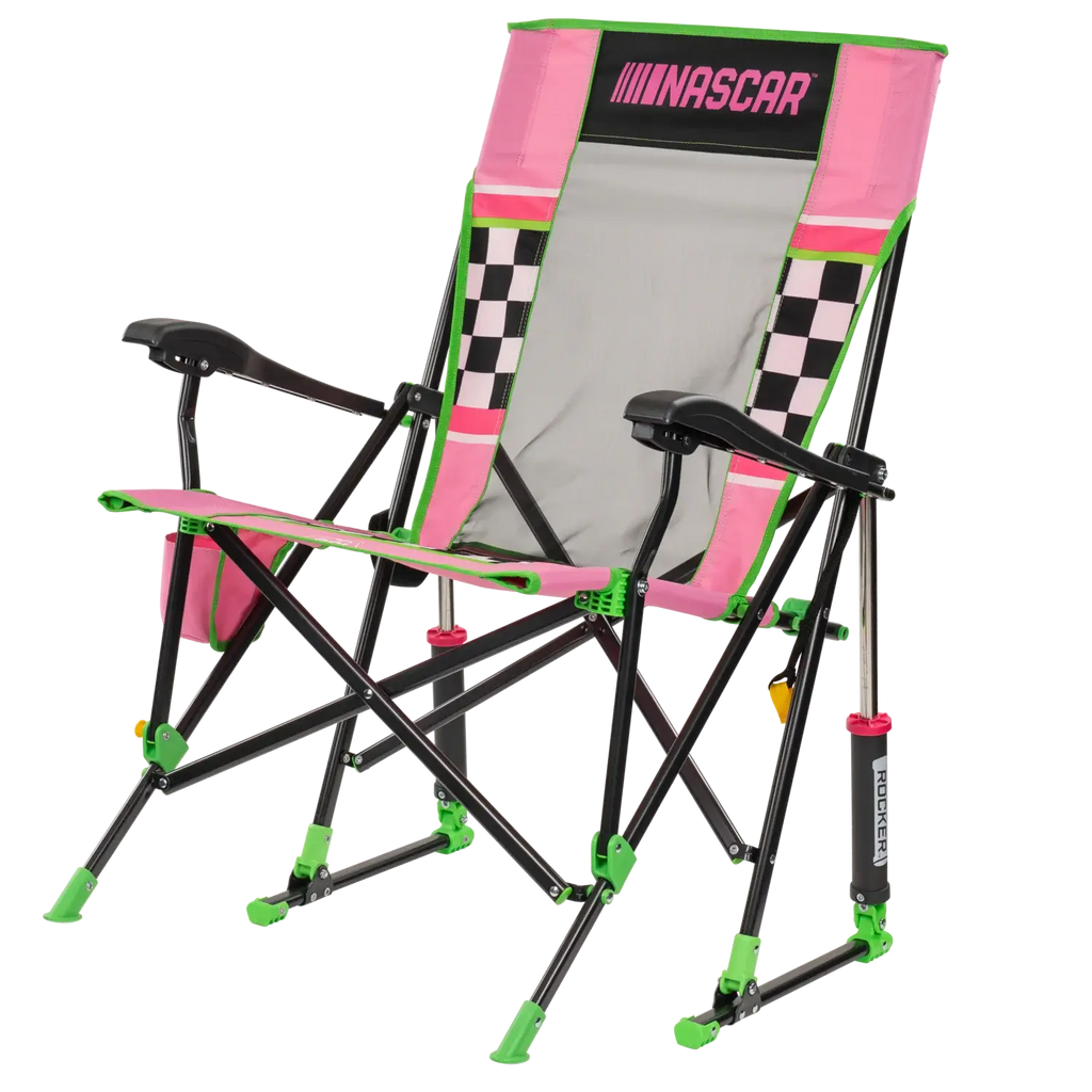 Smooth Motion RoadTrip Rocker - NASCAR For Her - Choice 560 - Patented Spring-Action Rocking Chair for Camping Detail