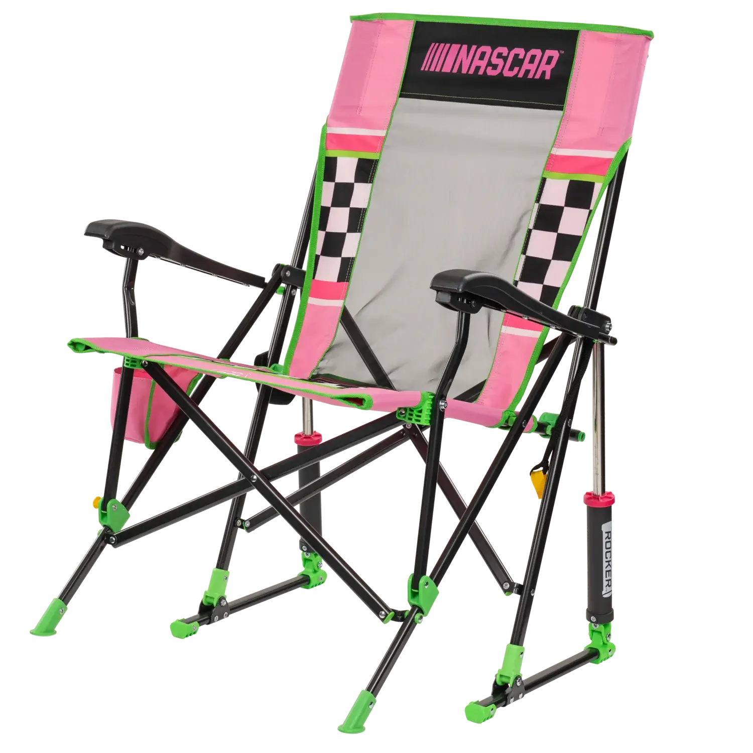 Smooth Motion RoadTrip Rocker - NASCAR For Her - Choice 560 - Patented Spring-Action Rocking Chair for Camping Detail