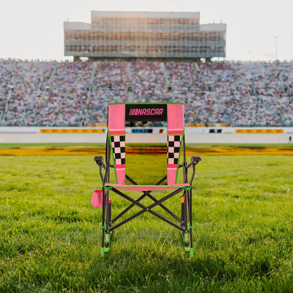 Smooth Motion RoadTrip Rocker - NASCAR For Her - Choice 560 - Patented Spring-Action Rocking Chair for Camping Detail