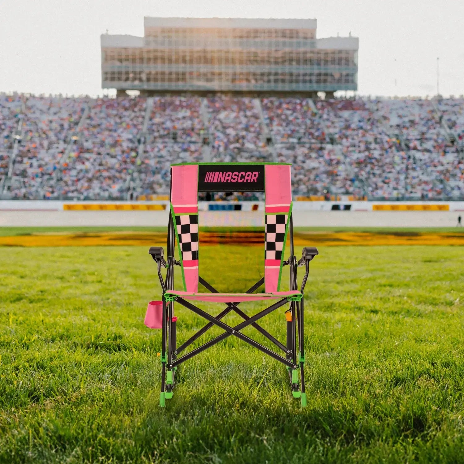 Smooth Motion RoadTrip Rocker - NASCAR For Her - Choice 560 - Patented Spring-Action Rocking Chair for Camping Detail